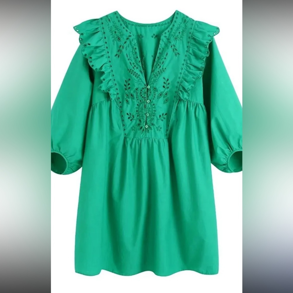 Zara Green Embroidered mini Dress